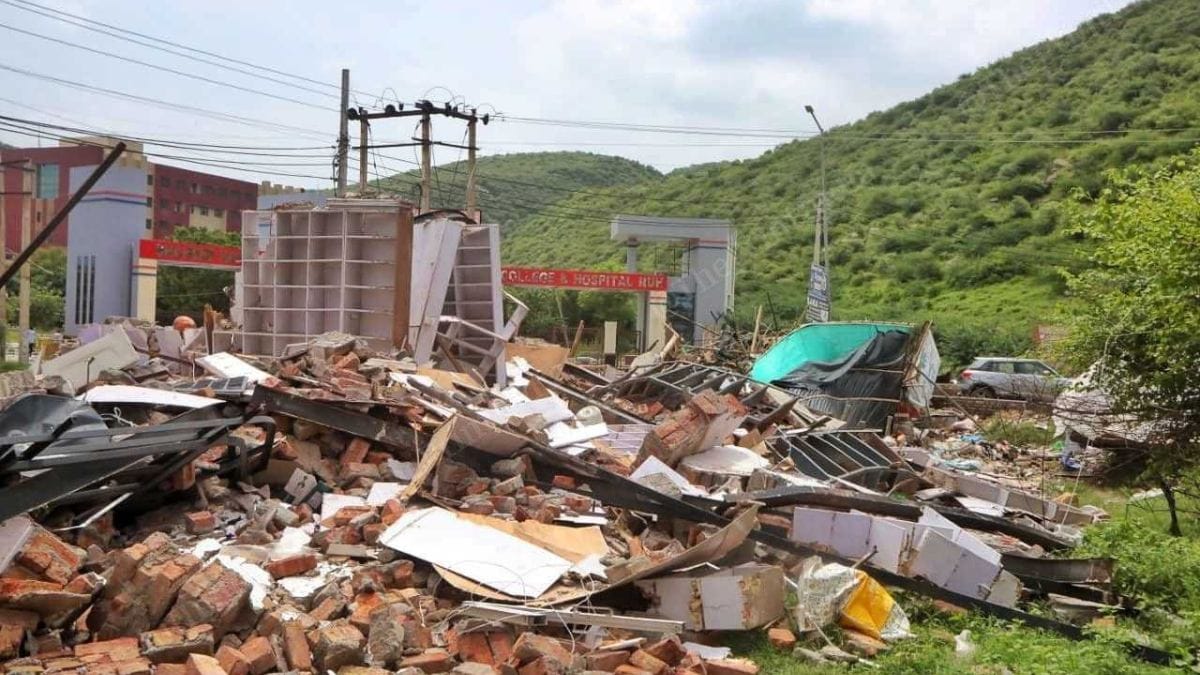 Shops demolished outside the Shaeed Hasan Khan Mewati Govt Medical College in Nalhar | Praveen Jain | ThePrint