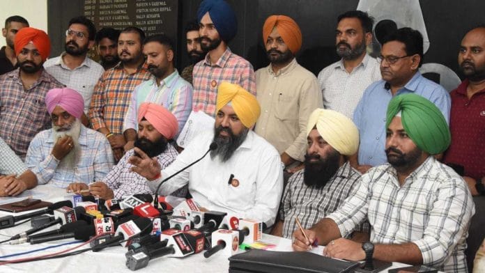 Revenue Patwar Union president Harvir Singh Dhindsa addressing the press in Chandigarh, Thursday | By special arrangement