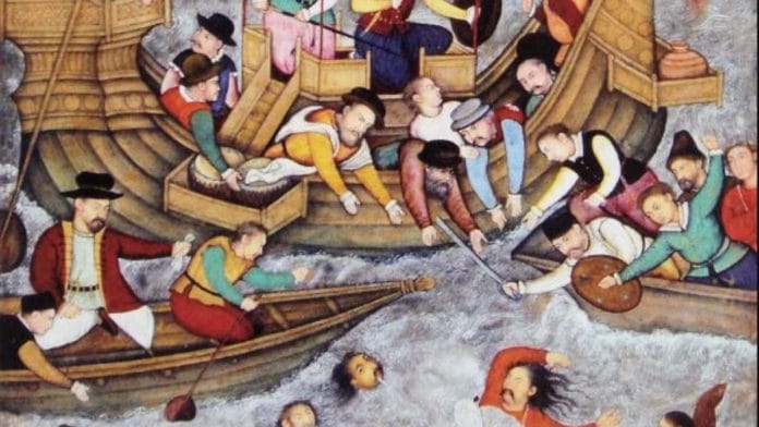 Death of Sultan Bahadur Shah of Gujarat at Diu, in front of the Portuguese, in 1537 | Source: Les Cahiers de Science et Vie/Wikimedia Commons