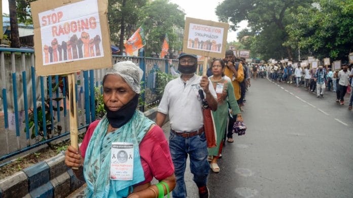 People participate in a rally protesting the death of first-year undergraduate student Swapnadeep Kundu in Kolkata, on 16 August 2023 | ANI photo