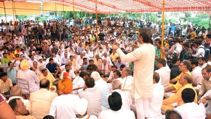 File photo of a Hindu Samaj Mahapanchayat following the Nuh communal clash, at Tighar village, in Gurugram | ANI