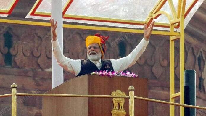 PM Narendra Modi addressing nation from ramparts of Red Fort, Tuesday | Praveen Jain | ThePrint