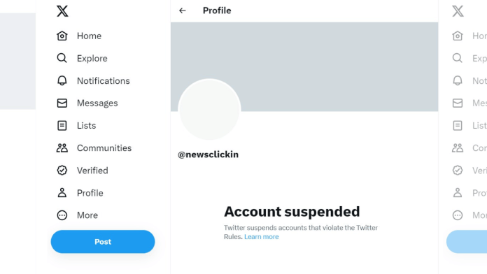NewsClick's account on X (formerly Twitter) has been suspended | Photo: X, @newsclickin