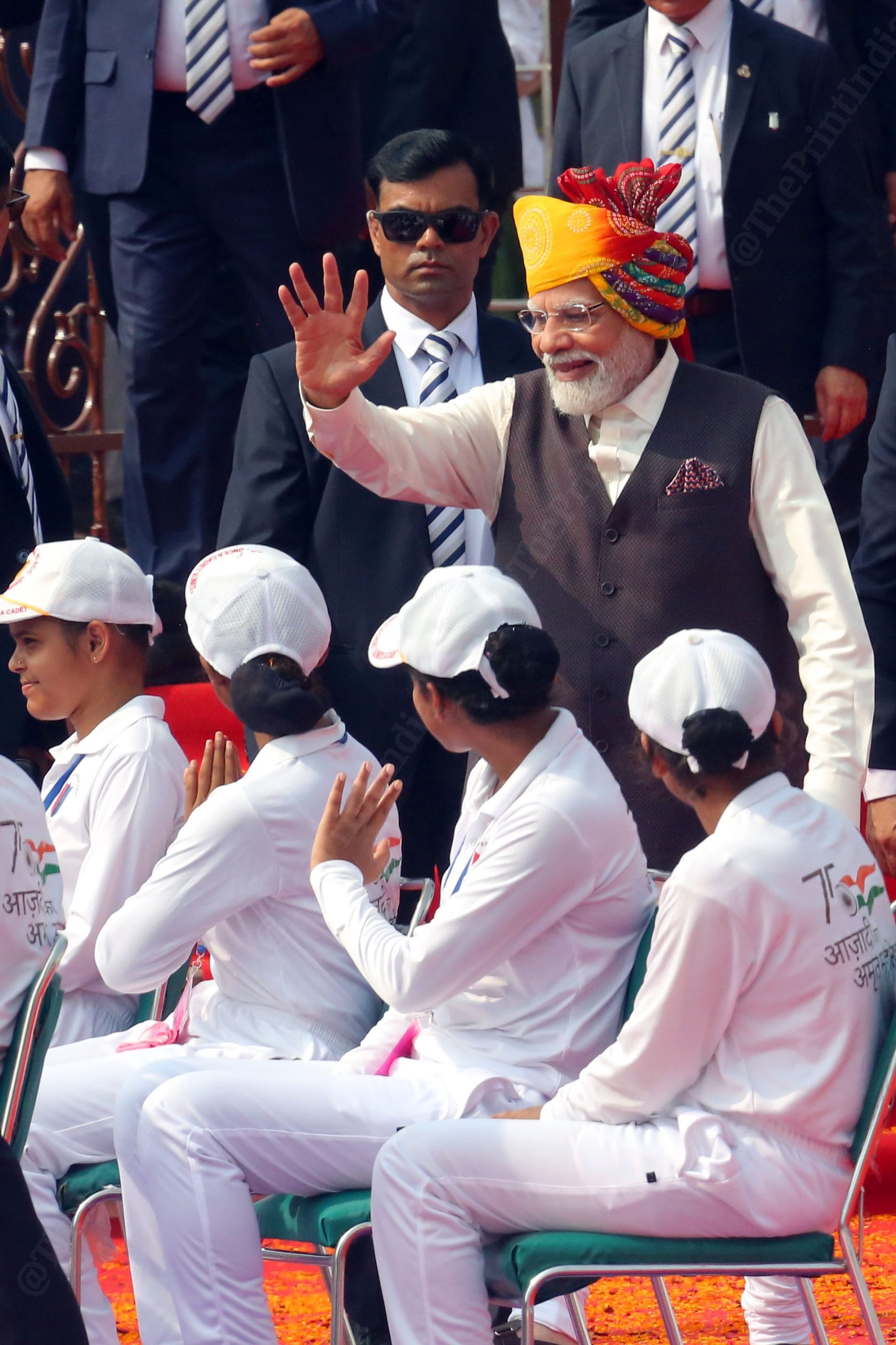 Prime Minister Narendra Modi meets NCC cadets after his address to the nation| Photo: Praveen Jain | ThePrint