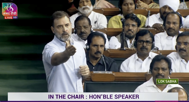 Congress leader Rahul Gandhi speak at the Lok Sabha in New Delhi, on 9 August 2023 | Screengrab via Twitter/@ANI