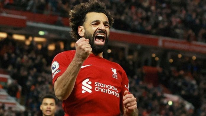 Liverpool's Mohamed Salah celebrates scoring their second goal in Anfield, Liverpool, Britain - March 1, 2023 | Reuters