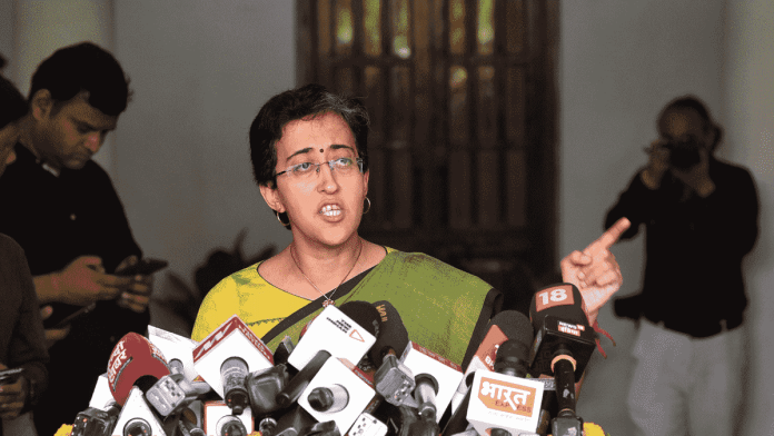 Delhi Services Minister Atishi speaks to reporters outside the Delhi Assembly Wednesday | ANI