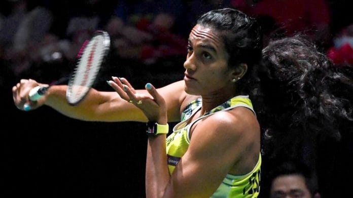 Kallang, Jul 17 (ANI): Badminton player PV Sindhu in action during the women's singles final match against China's Wang Zhi Yi, in Kallang on Sunday. She won the Singapore Open Super 500 trophy, (ANI Photo/ Anurag Thakur Twitter)