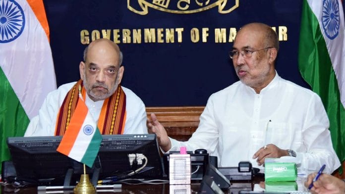 Union Home Minister Amit Shah and Manipur Chief Minister N Biren Singh | ANI file photo