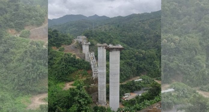 A view shows a collapsed under-construction railway bridge in Sairang, Mizoram | Dr. Hari Babu Kambhampati, Governor of Mizoram via X /Handout via Reuters