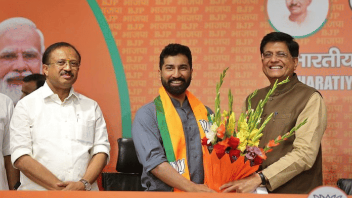 File photo of Anil Antony joining BJP in the presence of Union ministers Piyush Goyal and V. Muraleedharan at BJP HQ in New Delhi | Suraj Singh Bisht | ThePrint