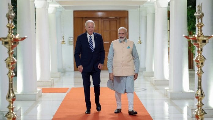 PM Narendra Modi meets United States President Joe Biden prior to bilateral talks, at 7, Lok Kalyan Marg, in New Delhi, on 8 September 2023 | ANI photo