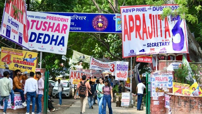 Banners across Delhi University campus as part of campaign for coming DUSU polls | ANI