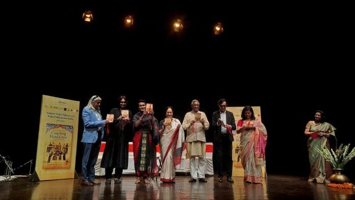 Madhur Gupta's Courting Hindustan launched by Sunit Tandon, Director, India Habitat Centre, Ambassador Pavan Varma, former civil servant, Guru Sharon Lowen, Odissi, Chhau and Manipuri exponent, along with Dr Sanjoy Roy, Managing Director, Teamwork Arts | Karizma Ahmed | ThePrint