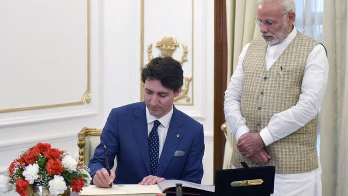 Representational image | Prime Minister of Canada Justin Trudeau with Prime Minister Narendra Modi | PIB