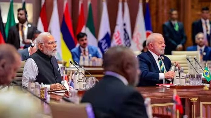 Prime Minister Narendra Modi at the G20 summit at Bharat Mandapam in New Delhi Saturday | Photo: PTI