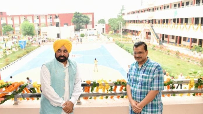 Punjab CM Bhagwant Mann with Delhi CM Arvind Kejriwal at inauguration of 'School of Eminence' in Amritsar, Wednesday | X@ArvindKejriwal