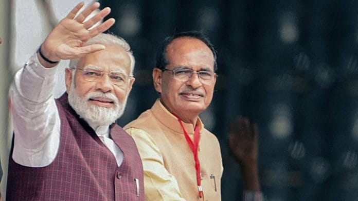 Prime Minister Narendra Modi with Madhya Pradesh Chief Minister Shivraj Singh Chouhan in Bina Thursday | Photo: ANI