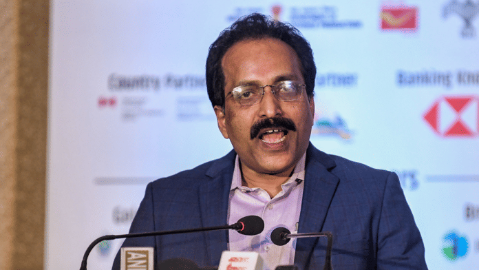 File photo of ISRO chief S. Somanath speaking at the India Space Congress 2023 event, in New Delhi | ANI