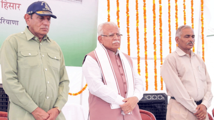 Chief Minister Manohar Lal Khattar (centre) at Jan Samvad in Haryana's Thurana village | Credit: X/@mlkhattar