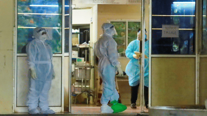 Health workers wait to admit patients at a Nipah isolation ward at the Medical College in Kozhikode | PTI