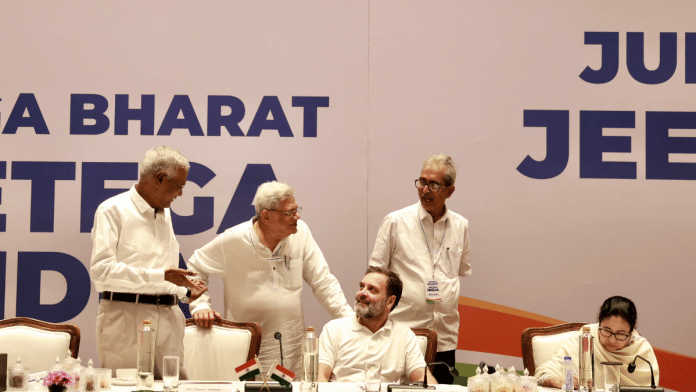 CPI's D. Raja and CPI(M)'s Sitaram Yechury at INDIA bloc meeting in Mumbai | ANI