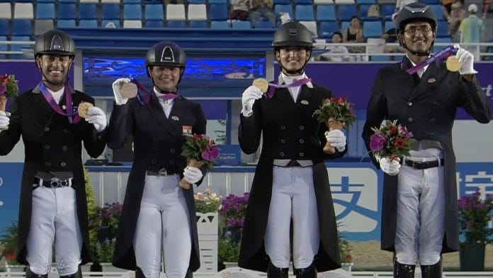 The Indian team of Anush Agarwalla, Hriday Vipul Chheda, Divyakriti Singh, and Sudipti Hajela | Twitter/@ianuragthakur