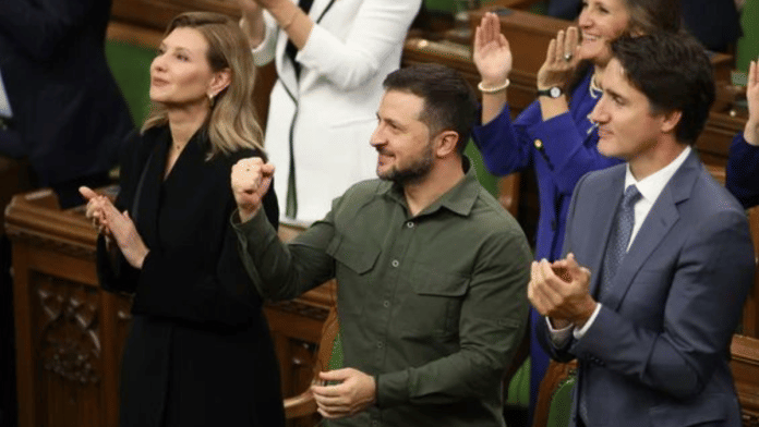 Canadian PM Justin Trudeau with Ukrainian President Volodymyr Zelenskyy in the House of Commons | Pic courtesy: X/@WitoldDzielski