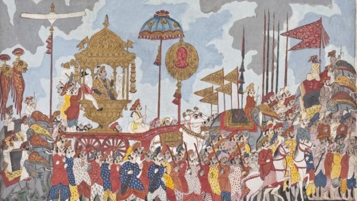 Royal Procession with Raja Amar Singh of Thanjavur (Tanjore), Tamil Nadu, India, c. 1790, Opaque watercolour and gold on paper, 40.64 x 65.41 cm | Image courtesy of Los Angeles County Museum of Art