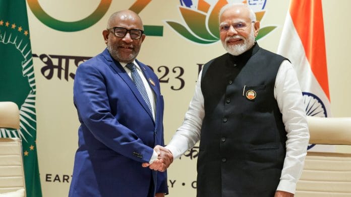 PM Narendra Modi meets African Union Chairperson Azali Assoumani on the sidelines of the G20 Summit, in New Delhi Sunday | ANI