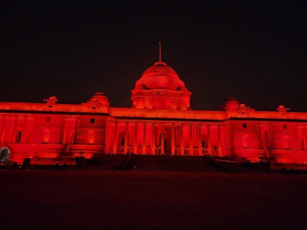 Rashtrapati Bhawan lit in Red as part of the 'Go Red' campaign for Dyslexia awareness month