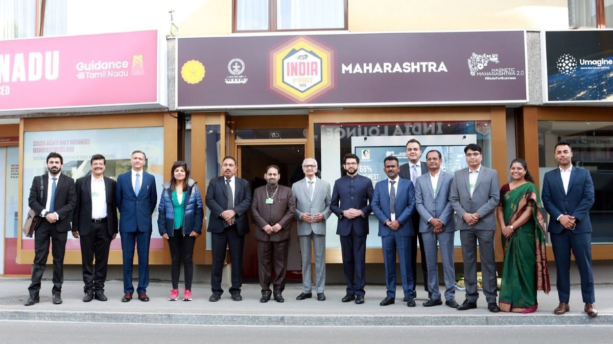 Aaditya Thackeray, Subhash Desai at Maharashtra pavilion, in Davos on 22 May, 2022 | ANI