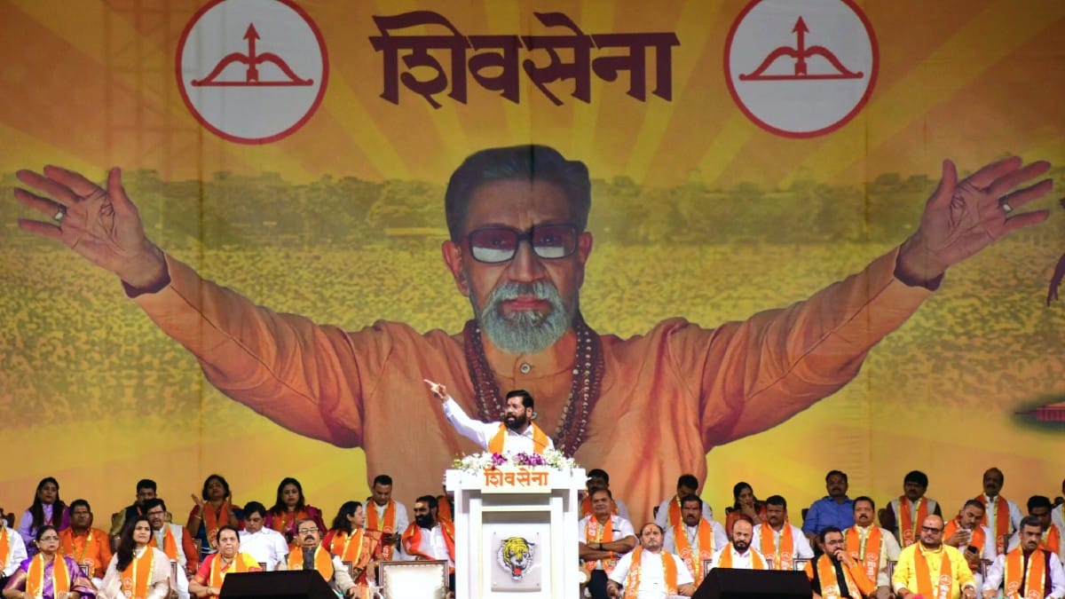 Maharashtra CM and Shiv Sena leader Eknath Shinde addressing Dussehra rally at Azad Maidan in Mumbai, Tuesday | ANI