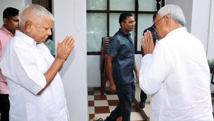File photo of Bihar Chief Minister Nitish Kumar with Lalu Prasad Yadav in Patna | ANI