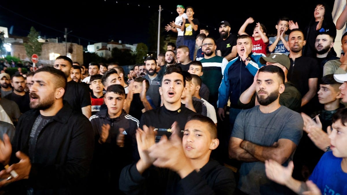 Palestinians take part in a protest in Tubas, West Bank on 17 October 2023 | Reuters/Raneen Sawafta