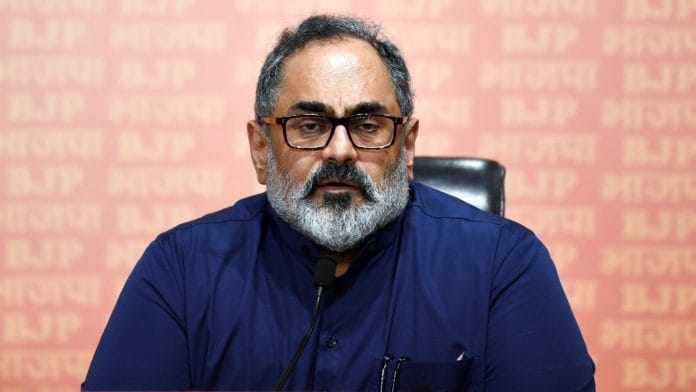 File photo of Union minister Rajeev Chandrasekhar | ANI