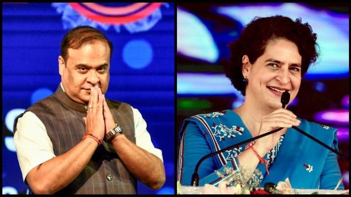File photos of Himanta Biswa Sarma & Priyanka Gandhi Vadra | ANI