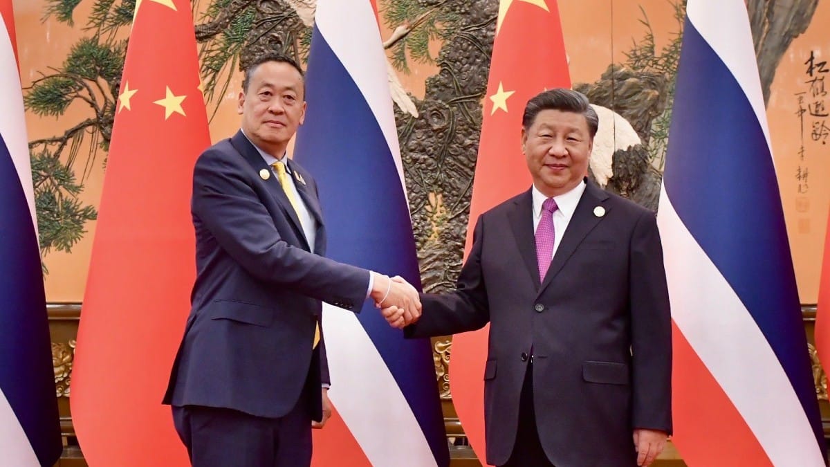Thai PM Srettha Thavisin with Chinese President Xi Jinping on sidelines of 3rd BRI forum in Beijing on 19 October, 2023 | X @MFAThai
