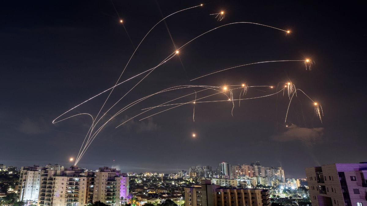 Israel's Iron Dome anti-missile system intercepts rockets launched from the Gaza Strip, as seen from Ashkelon in southern Israel on 8 October 2023 | Reuters | Amir Cohen