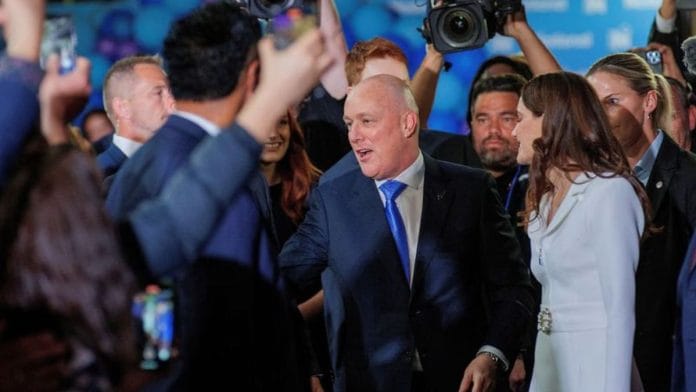 Christopher Luxon, Leader of the National Party arrives at his election party after winning the general election to become New Zealand’s next prime minister in Auckland, New Zealand, October 14, 2023 | REUTERS/David Rowland