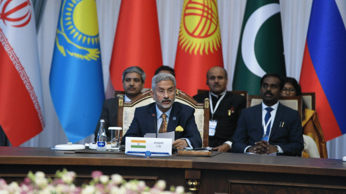 Minister for External Affairs S Jaishankar speaking at the Shanghai Cooperation Organisation (SCO) Summit in Bishkek, Kyrgyzstan | Credit: @DrSJaishankar/Twitter