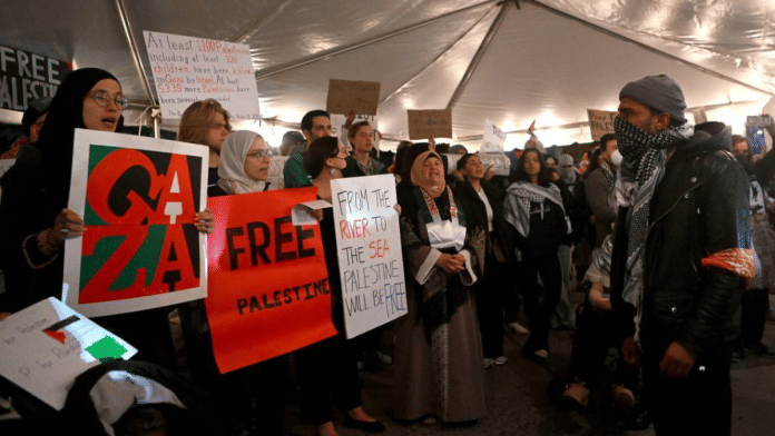 Pro-Palestine protest at a university in the US | Pic credit: X/@ConservativeTht ·