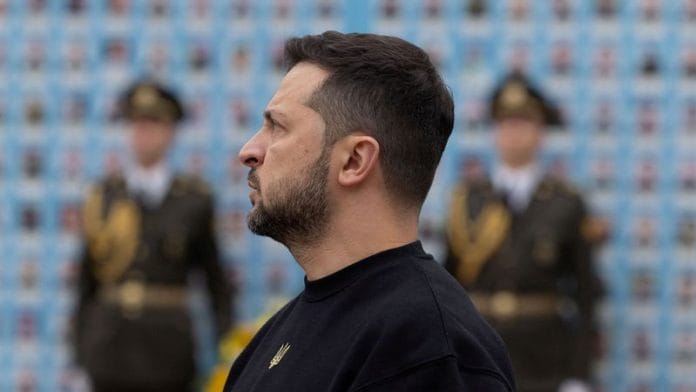 Ukraine's President Volodymyr Zelenskiy visits the Memory Wall of Fallen Defenders of Ukraine, amid Russia's attack on Ukraine, during Defenders of Ukraine Day commemoration in Kyiv, Ukraine October 1, 2023. Ukrainian Presidential Press Service/Handout via REUTERS