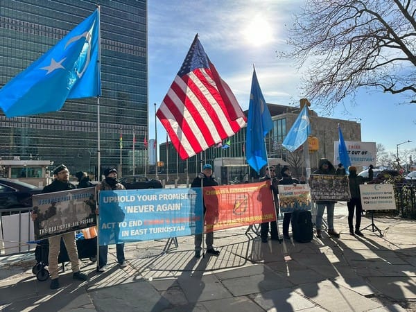 US: Uyghurs led by East Turkistan Govt in Exile hold protest against China's hypocrisy outside UN Headquarters