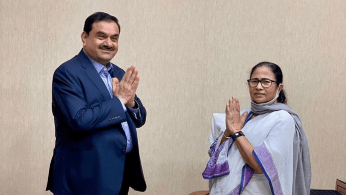 File photo of Adani Group chairperson Gautam Adani meeting West Bengal CM Mamata Banerjee in December 2021 | X: @gautam_adani