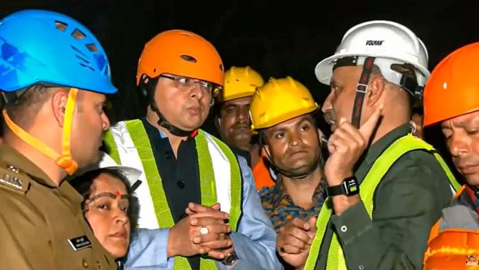 Uttarakhand CM Pushkar Singh Dhami reviews the ongoing rescue and relief operations in Uttarkashi district, on 13 Nov 2023 | PTI