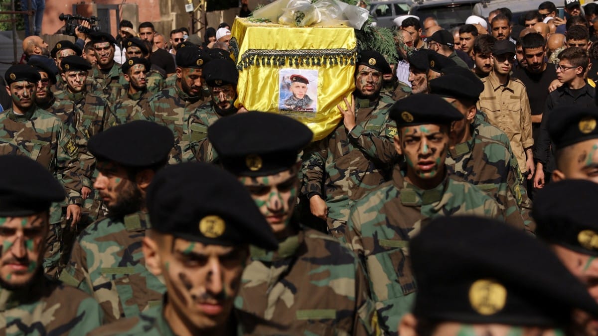 Hezbollah members during a funeral in Baalbek, Lebanon, on 23 Oct 2023 | Reuters/Amr Alfiky