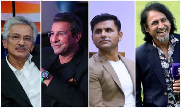 (L-R) Sikander Bakht, Wasim Akram, Abdul Razzaq, Ramiz Raja