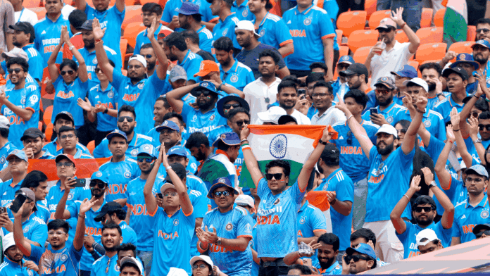 File photo of fans watching the match between India and Pakistan in the ICC Men's Cricket World Cup 2023, at Narendra Modi Stadium, in Ahmedabad, on 14 October | ANI