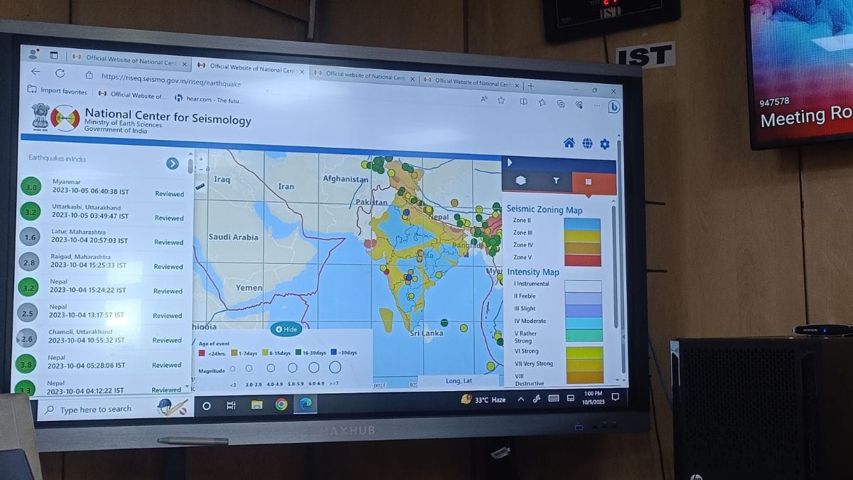 A screen in the dissemination centre of NCS, displays the seismic hazard zones the country is divided into | Akanksha Mishra, ThePrint